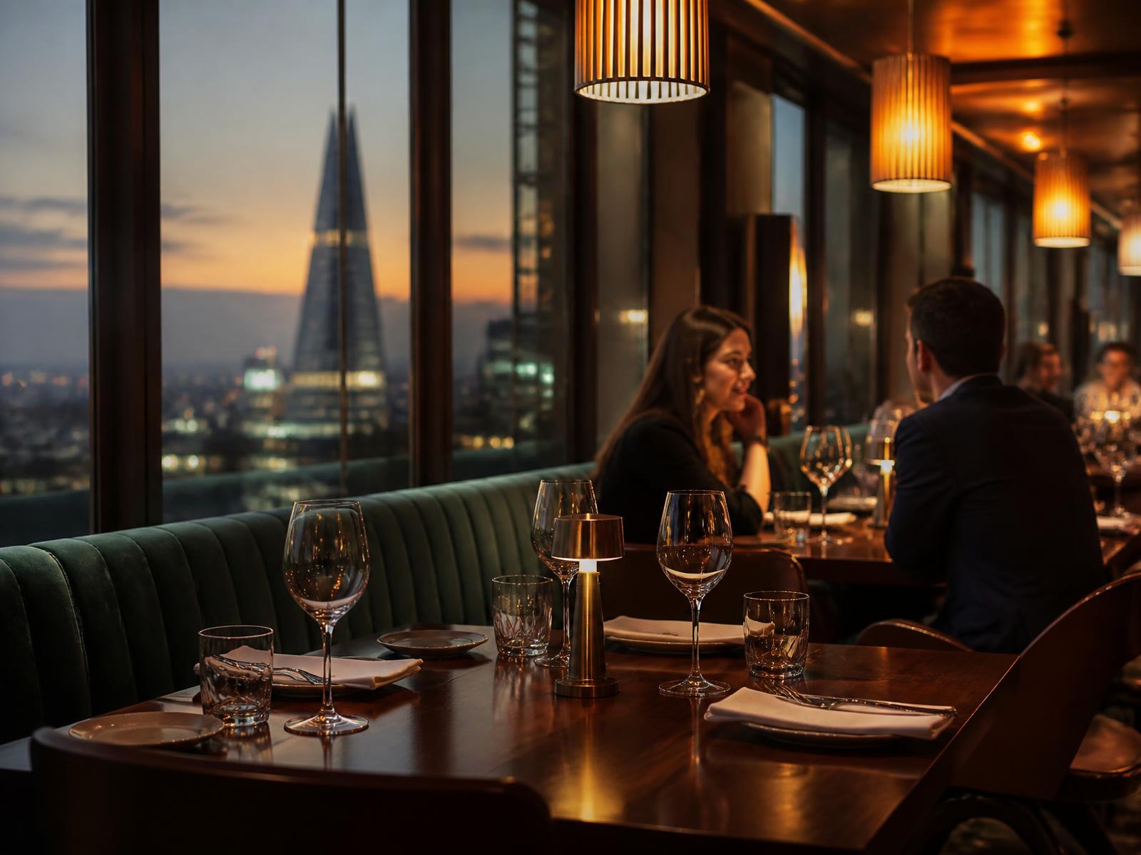 Warmly lit London restaurant interior